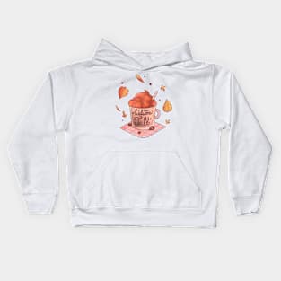 Hot autumn drink with colourful leafs Kids Hoodie